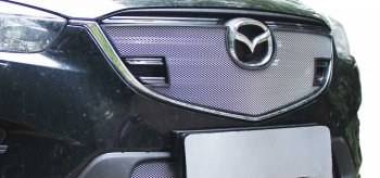 1 639 р. Защитная сетка на решетку радиатор Russtal  Mazda CX-5  KE (2015-2017) рестайлинг (чёрная, без выреза под парктронник)  с доставкой в г. Набережные‑Челны. Увеличить фотографию 2