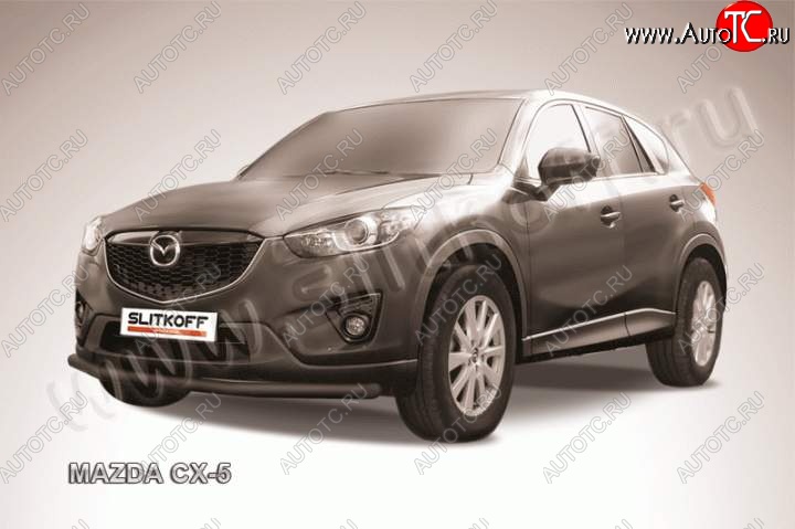 10 499 р. Защита переднего бампер Slitkoff  Mazda CX-5  KE (2011-2017) дорестайлинг, рестайлинг (Цвет: серебристый)  с доставкой в г. Набережные‑Челны