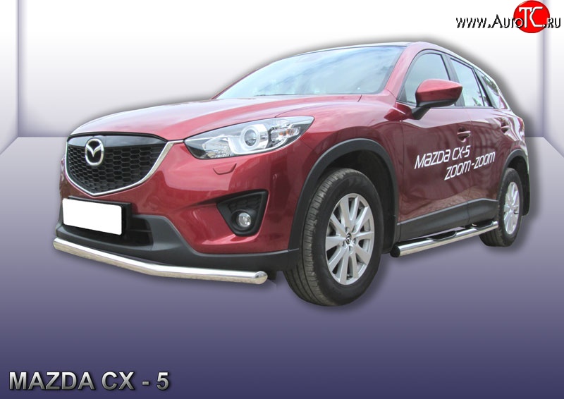 14 999 р. Одинарная защита переднего бампера из трубы диаметром 57 мм Slitkoff  Mazda CX-5  KE (2011-2017) дорестайлинг, рестайлинг (Нержавейка, Полированная)  с доставкой в г. Набережные‑Челны