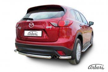 17 299 р. Защита заднего бампера Arbori (короткая, нержавейка, 1 труба d57 mm). Mazda CX-5 KE дорестайлинг (2011-2014)  с доставкой в г. Набережные‑Челны. Увеличить фотографию 2