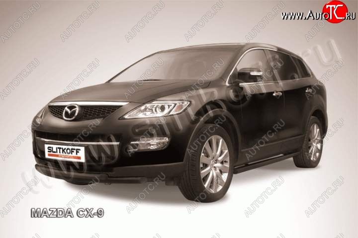 11 449 р. защита переднего бампера Slitkoff  Mazda CX-9  TB (2007-2012) дорестайлинг, 1-ый рестайлинг (Цвет: серебристый)  с доставкой в г. Набережные‑Челны