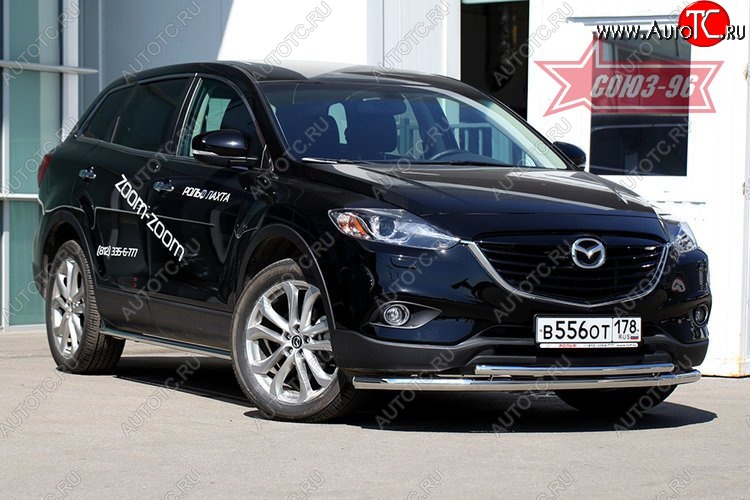 21 194 р. Защита переднего бампера одинарная рестайлинг Souz-96 (d60/42). Mazda CX-9 TB дорестайлинг (2007-2009)  с доставкой в г. Набережные‑Челны