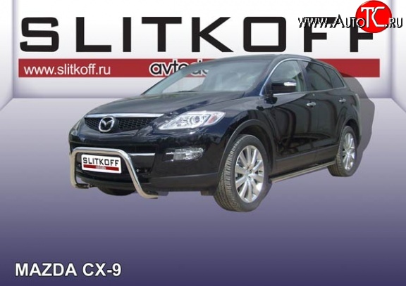 26 999 р. Усиленная защита переднего бампера из трубы диаметром 76 мм Slitkoff  Mazda CX-9  TB (2007-2009) дорестайлинг (Нержавейка, Полированная)  с доставкой в г. Набережные‑Челны