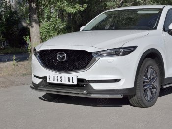 Защита переднего бампера (2 трубыØ42 мм, нержавейка) SLITKOFF Mazda (Мазда) CX-5 (ЦХ-5)  KF (2016-2024) KF