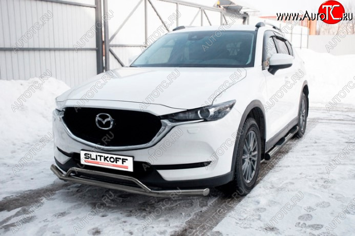 10 599 р. Защита переднего бампера Slitkoff (Ø 57+Ø 32, двойная). Mazda CX-5 KF (2016-2025) (Сталь с полимерным покрытием. Цвет: серебристый)  с доставкой в г. Набережные‑Челны