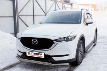 Защита переднего бампера Slitkoff (Ø 57+Ø 42, двойная). Mazda CX-5 KF (2016-2025)