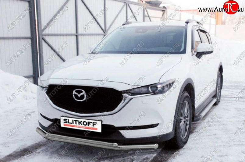 10 699 р. Защита переднего бампера Slitkoff (Ø 57+Ø 42, двойная). Mazda CX-5 KF (2016-2025) (Сталь с полимерным покрытием. Цвет: серебристый)  с доставкой в г. Набережные‑Челны