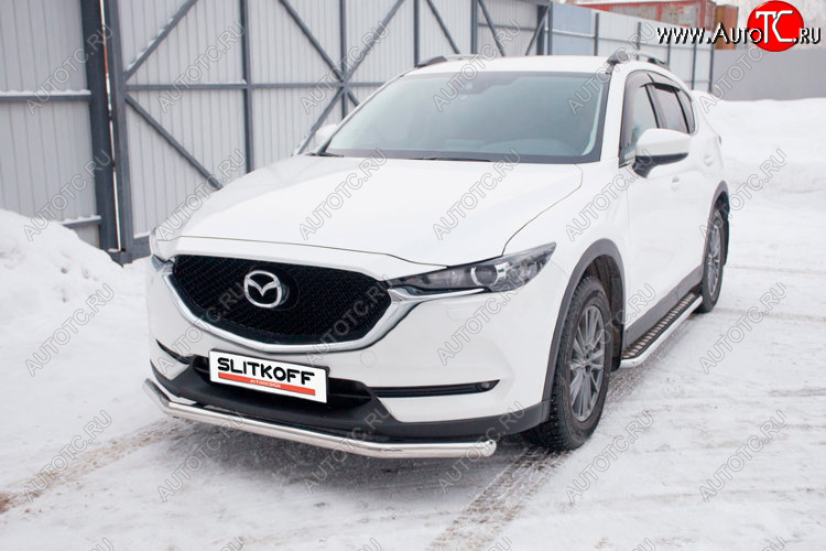 13 499 р. Защита переднего бампера Slitkoff (Ø 57 мм).  Mazda CX-5  KF (2016-2025) (Нержавеющая сталь)  с доставкой в г. Набережные‑Челны