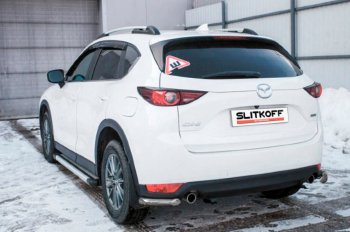 4 999 р. Защита заднего бампера Slitkoff (Ø 57 мм, уголки)  Mazda CX-5  KF (2016-2025) (Сталь с полимерным покрытием. Цвет: серебристый)  с доставкой в г. Набережные‑Челны. Увеличить фотографию 1