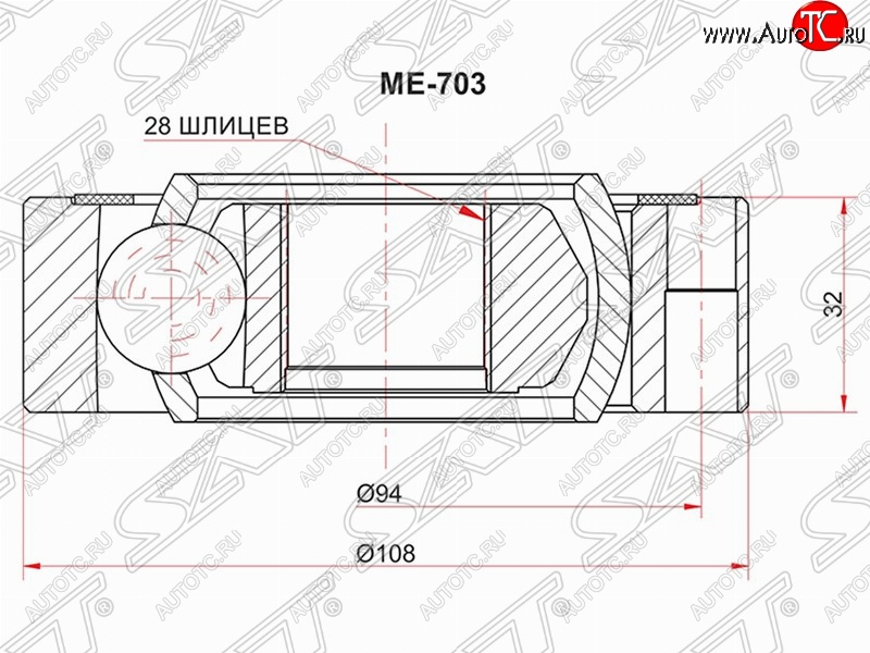 2 199 р. Шрус (внутренний) SAT (28*108 мм) Mercedes-Benz Vito W638 (1996-2003)  с доставкой в г. Набережные‑Челны