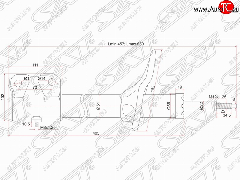 3 889 р. Амортизатор передний (2WD, 4WD) SAT (L 175, установка на левую или правую сторону) Mitsubishi Airtek (2001-2008)  с доставкой в г. Набережные‑Челны