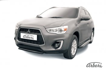 Защита переднего бампера Arbori (короткая, черная, 1 труба d57 mm). Mitsubishi ASX 1-ый рестайлинг (2013-2016)