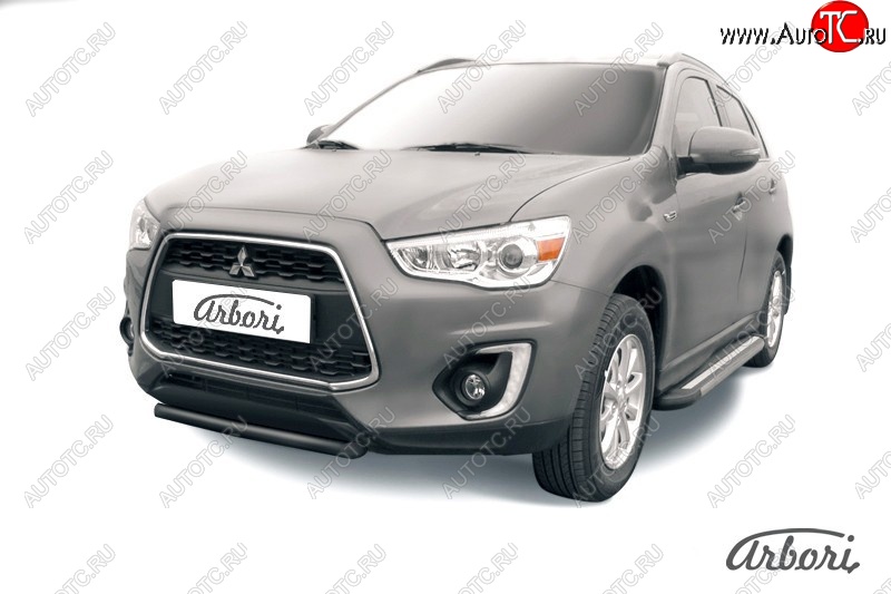 6 569 р. Защита переднего бампера Arbori (короткая, черная, 1 труба d57 mm). Mitsubishi ASX 1-ый рестайлинг (2013-2016)  с доставкой в г. Набережные‑Челны