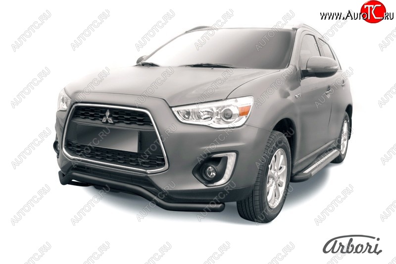 8 279 р. Защита переднего бампера Arbori (волна, черная, 1 труба d57 mm). Mitsubishi ASX 1-ый рестайлинг (2013-2016)  с доставкой в г. Набережные‑Челны