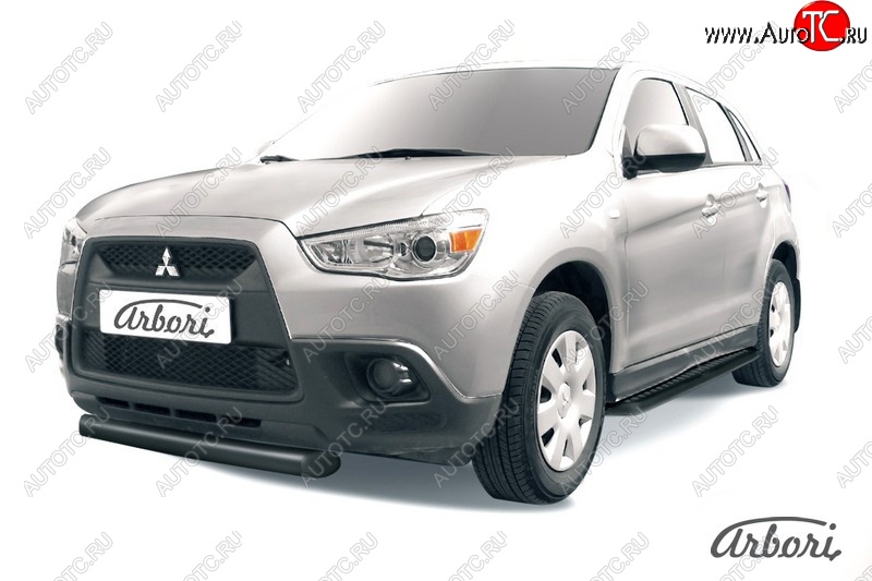 7 469 р. Защита переднего бампера Arbori (короткая, черная, 1 труба d76 mm). Mitsubishi ASX дорестайлинг (2010-2012)  с доставкой в г. Набережные‑Челны