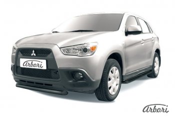 6 569 р. Защита переднего бампера Arbori (короткая, черная, 1 труба d57 mm). Mitsubishi ASX дорестайлинг (2010-2012)  с доставкой в г. Набережные‑Челны. Увеличить фотографию 1