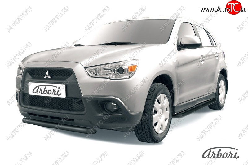 6 569 р. Защита переднего бампера Arbori (короткая, черная, 1 труба d57 mm). Mitsubishi ASX дорестайлинг (2010-2012)  с доставкой в г. Набережные‑Челны