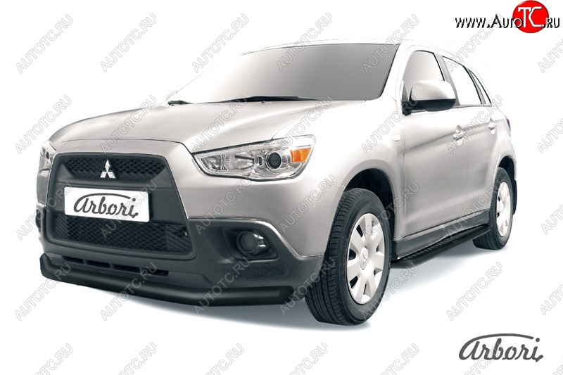 7 739 р. Защита переднего бампера Arbori (черная, 1 труба d76 mm). Mitsubishi ASX дорестайлинг (2010-2012)  с доставкой в г. Набережные‑Челны