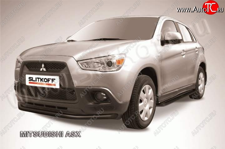 9 449 р. Защита переднего бампера из трубы d57 Slitkoff  Mitsubishi ASX (2010-2012) дорестайлинг (Цвет: серебристый)  с доставкой в г. Набережные‑Челны