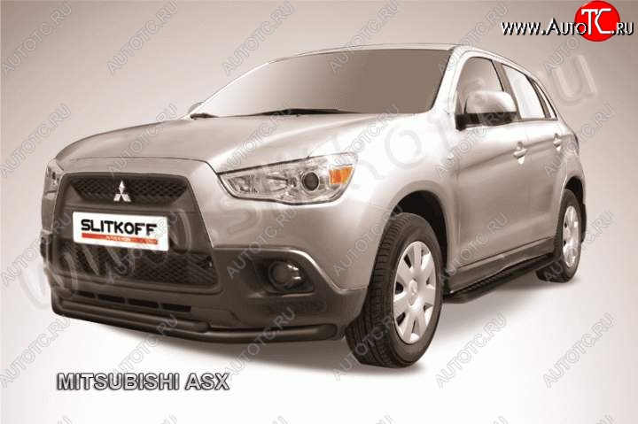 13 199 р. Защита переднего бампера из труб d57/d42 Slitkoff  Mitsubishi ASX (2010-2012) дорестайлинг (Цвет: серебристый)  с доставкой в г. Набережные‑Челны