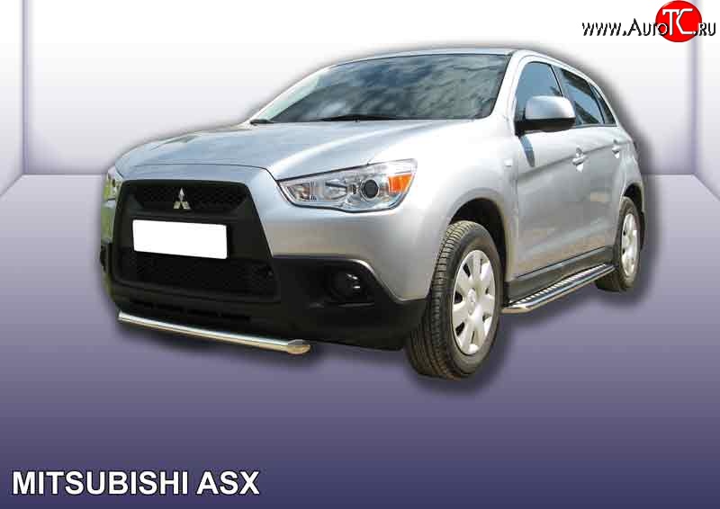 13 999 р. Защита переднего бампера из короткой трубы диаметром 57 мм Slitkoff  Mitsubishi ASX (2010-2012) дорестайлинг (Нержавейка, Полированная)  с доставкой в г. Набережные‑Челны