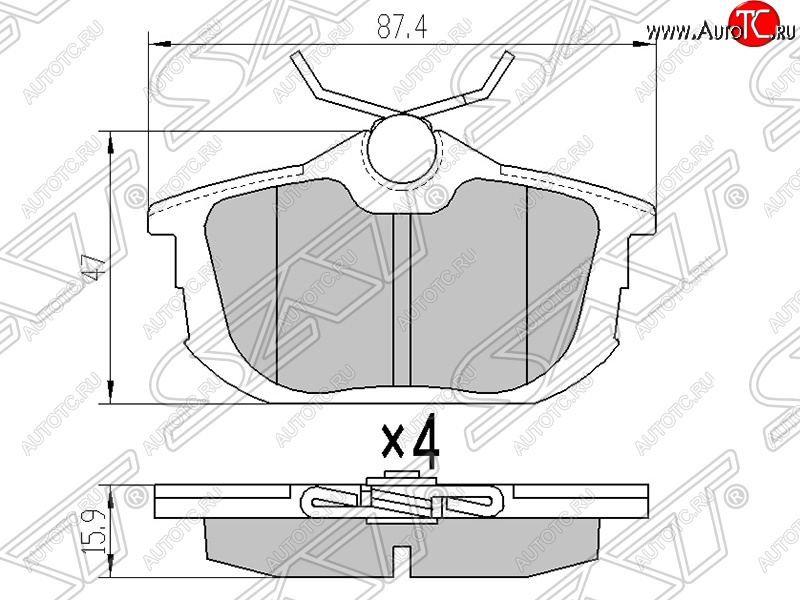 939 р. Колодки тормозные SAT (задние) Mitsubishi Lancer 9 1-ый рестайлинг седан (2003-2005)  с доставкой в г. Набережные‑Челны