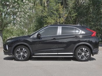 Пороги труба 75х42 овал с проступью Russtal Mitsubishi Eclipse Cross GK дорестайлинг (2017-2021)