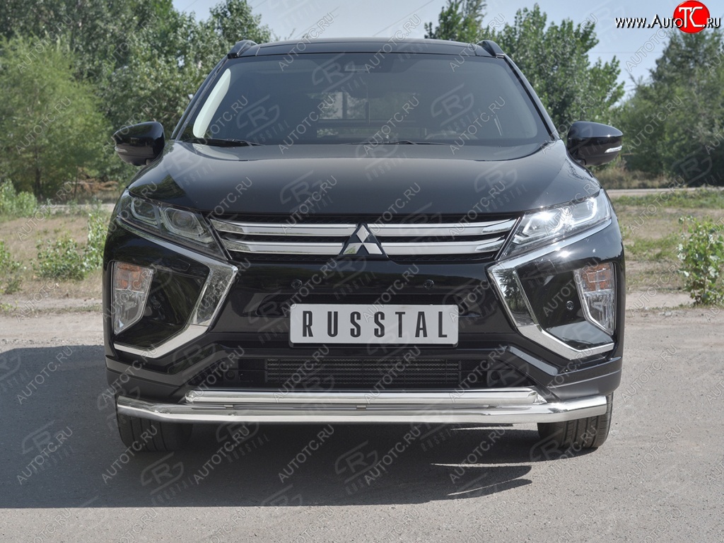 20 449 р. Защита переднего бампера (2 трубы Ø63 и 42 мм, нержавейка) SLITKOFF  Mitsubishi Eclipse Cross  GK (2017-2021) дорестайлинг  с доставкой в г. Набережные‑Челны