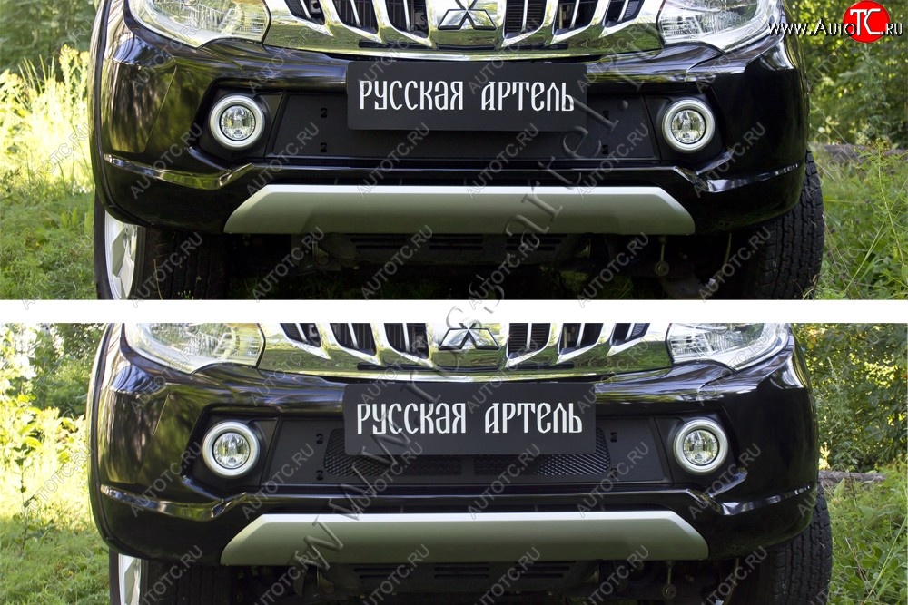 2 699 р. Зимняя заглушка решетки радиатора и переднего бампера RA Mitsubishi L200 5 KK,KL дорестайлинг (2015-2019) (Поверхность шагрень)  с доставкой в г. Набережные‑Челны