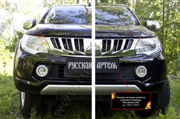 899 р. Зимняя заглушка решётки переднего бампера (шагрень) RA Mitsubishi L200 5 KK,KL дорестайлинг (2015-2019)  с доставкой в г. Набережные‑Челны. Увеличить фотографию 4