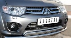 22 949 р. Защита переднего бампера (2 трубы Ø63 и 75х42 мм, нержавейка) Russtal Mitsubishi L200 5 KK,KL дорестайлинг (2015-2019)  с доставкой в г. Набережные‑Челны. Увеличить фотографию 3