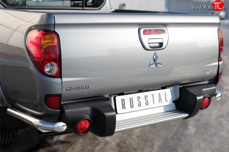 13 799 р. Защита заднего бампера (Ø63 мм уголки, нержавейка) SLITKOFF Mitsubishi L200 5 KK,KL дорестайлинг (2015-2019)  с доставкой в г. Набережные‑Челны