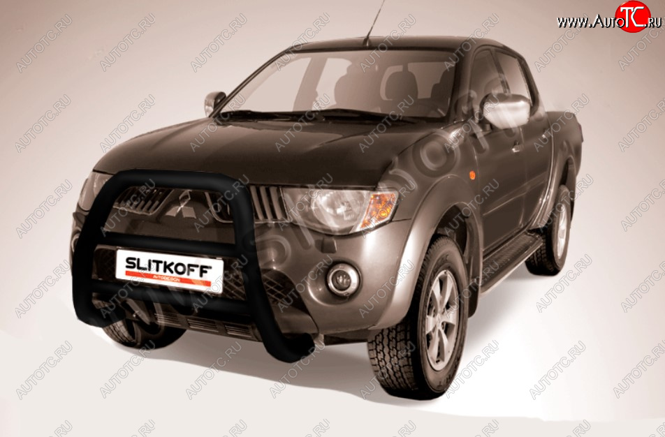 29 999 р. Защита переднего бампера Slitkoff (Ø76 мм, кенгурятник) Mitsubishi L200 4  дорестайлинг (2006-2014) (Цвет: черный)  с доставкой в г. Набережные‑Челны