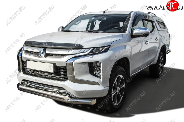 23 699 р. Защита переднего бампера Slitkoff (Ø 76+Ø 57, двойная)  Mitsubishi L200  5 KK,KL (2018-2022) рестайлинг (Нержавеющая сталь)  с доставкой в г. Набережные‑Челны