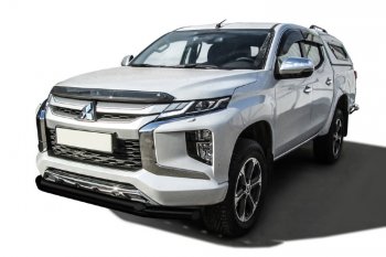 14 949 р. Защита переднего бампера Slitkoff (Ø 76+Ø 57 двойная)  Mitsubishi L200  5 KK,KL (2018-2022) рестайлинг (Сталь с полимерным покрытием. Цвет: черный)  с доставкой в г. Набережные‑Челны. Увеличить фотографию 1