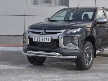 23 999 р. Защита переднего бампера (2 трубы Ø63 мм, нержавейка) SLITKOFF Mitsubishi L200 5 KK,KL рестайлинг (2018-2022)  с доставкой в г. Набережные‑Челны. Увеличить фотографию 2