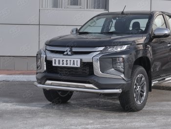 20 649 р. Защита переднего бампера (Ø 63 мм, нержавейка) SLITKOFF  Mitsubishi L200  5 KK,KL (2018-2022) рестайлинг  с доставкой в г. Набережные‑Челны. Увеличить фотографию 2