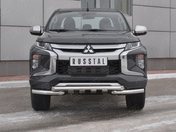 Защита переднего бампера (Ø63 с клыками, нержавейка) SLITKOFF Mitsubishi (Митсубиси) L200 (л)  5 KK,KL (2018-2022) 5 KK,KL рестайлинг