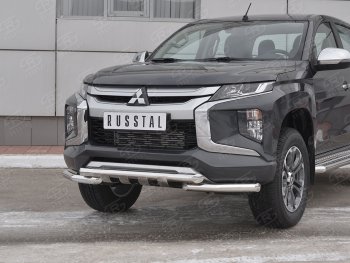 29 299 р. Защита переднего бампера (Ø63 с клыками, нержавейка) SLITKOFF  Mitsubishi L200  5 KK,KL (2018-2022) рестайлинг  с доставкой в г. Набережные‑Челны. Увеличить фотографию 2