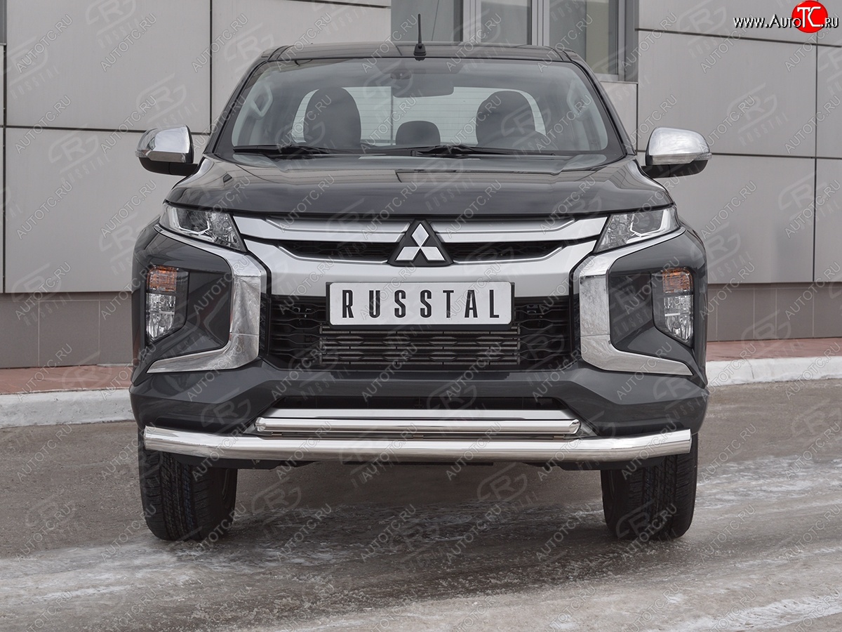 24 599 р. Защита переднего бампера (2 трубы Ø76 и 42 мм, нержавейка) SLITKOFF  Mitsubishi L200  5 KK,KL (2018-2022) рестайлинг  с доставкой в г. Набережные‑Челны