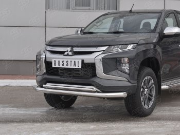 24 599 р. Защита переднего бампера (2 трубы Ø76 и 42 мм, нержавейка) SLITKOFF  Mitsubishi L200  5 KK,KL (2018-2022) рестайлинг  с доставкой в г. Набережные‑Челны. Увеличить фотографию 2