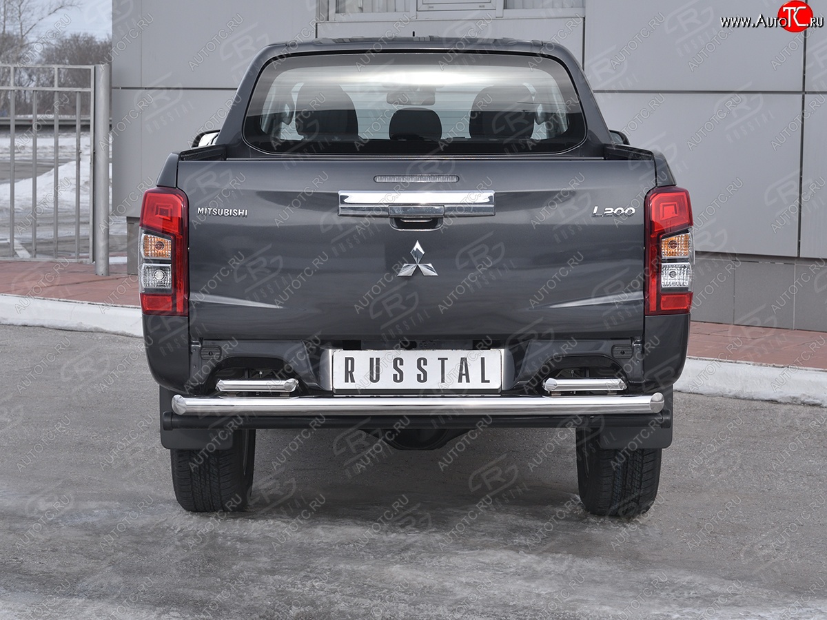 24 549 р. Защита заднего бампера (2 трубы Ø63 и 42 мм , нержавейка) RUSSTAL  Mitsubishi L200  5 KK,KL (2018-2022) рестайлинг  с доставкой в г. Набережные‑Челны