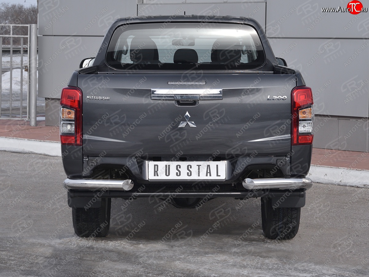 14 999 р. Защита заднего бампера (Ø76 мм уголки, нержавейка) SLITKOFF Mitsubishi L200 5 KK,KL рестайлинг (2018-2022)  с доставкой в г. Набережные‑Челны