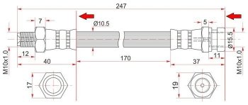 Тормозной шланг SAT (пр-во Таиланд)  L200 ( 3 K6T-K7T,  3 K74T), Pajero ( 2 V30/V40 5 дв.,  2 V20,  2 V30/V40)