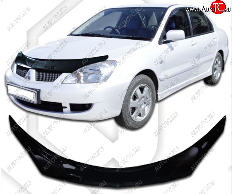 2 199 р. Дефлектор капота CA-Plastiс exclusive Mitsubishi Lancer 9 2-ой рестайлинг седан (2005-2009) (Classic черный, Без надписи)  с доставкой в г. Набережные‑Челны