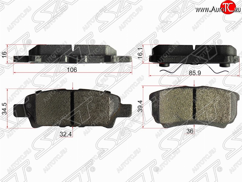 819 р. Колодки тормозные задние SAT  Mitsubishi Lancer  10 (2007-2017) седан дорестайлинг, хэтчбэк дорестайлинг, седан рестайлинг, хэтчбек 5 дв рестайлинг  с доставкой в г. Набережные‑Челны