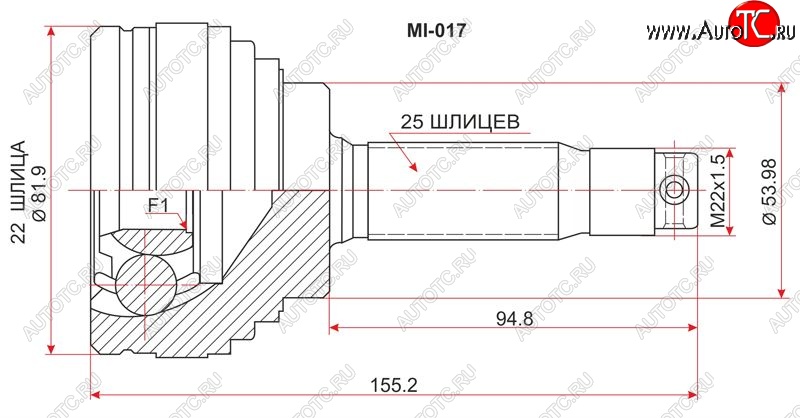 2 059 р. Шрус (наружный) SAT (22*25*54 мм)  Mitsubishi Libero (1992-1995)  дорестайлинг  с доставкой в г. Набережные‑Челны