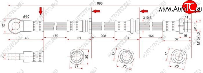 1 299 р. Тормозной шланг SAT (передний, LH=RH, пр-во Таиланд)  Mitsubishi Montero Sport  PA - Pajero  3 V70  с доставкой в г. Набережные‑Челны