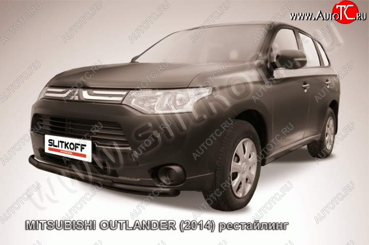 10 949 р. Защита переднего бампера Slitkoff (Ø57 и 42)  Mitsubishi Outlander  GF (2014-2016) 1-ый рестайлинг (Цвет: серебристый)  с доставкой в г. Набережные‑Челны