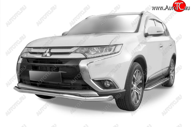 10 599 р. Защита переднего бампера Slitkoff (Ø 57 мм, волна) Mitsubishi Outlander GF 2-ой рестайлинг (2015-2018) (Цвет: серебристый)  с доставкой в г. Набережные‑Челны